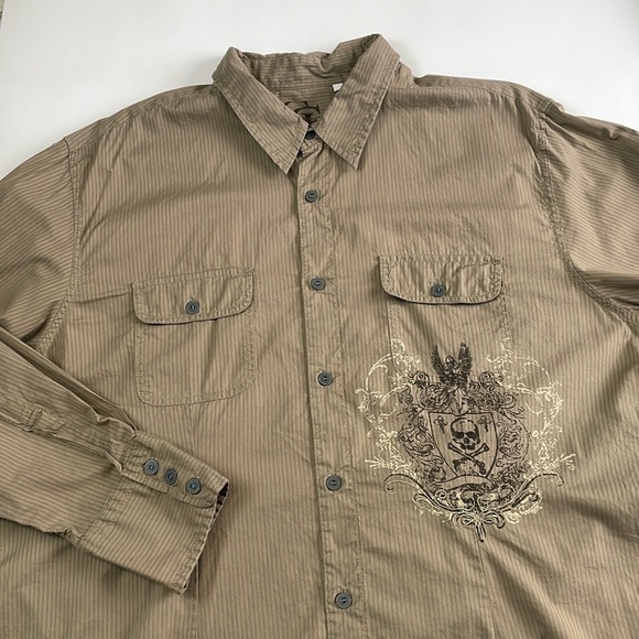 Guess Other - VTG GUESS Y2K Men’s Button Down Shirt Skull Graphics Print Size XXL Tan Stripes